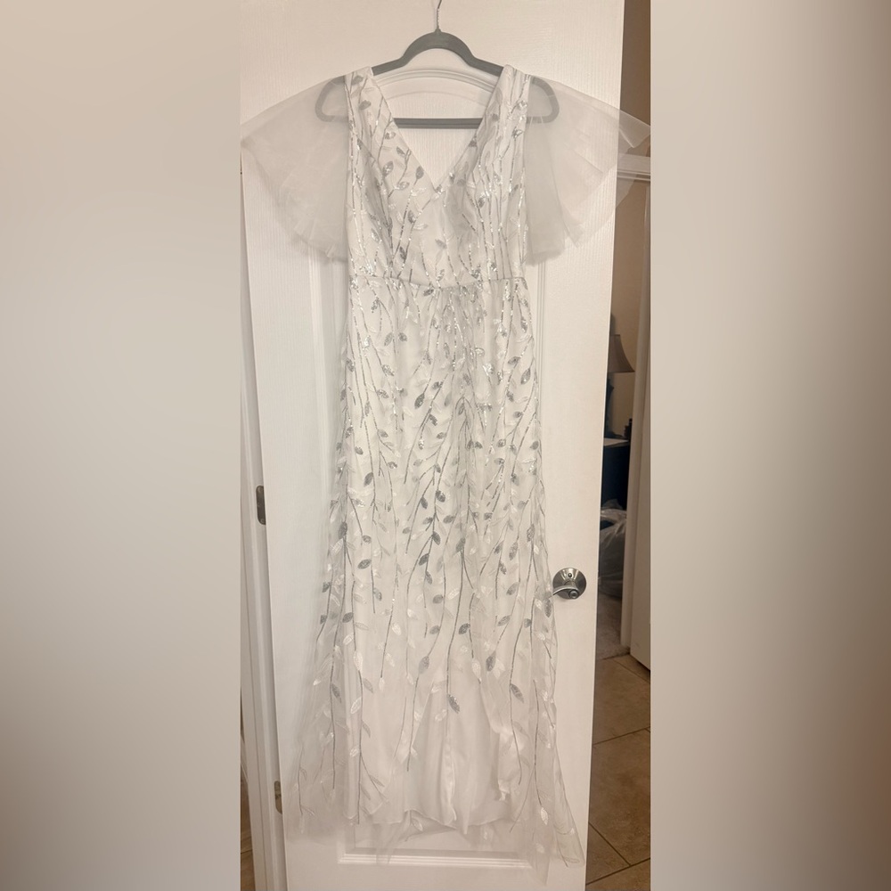 Chic White Gown with Leaf Accents